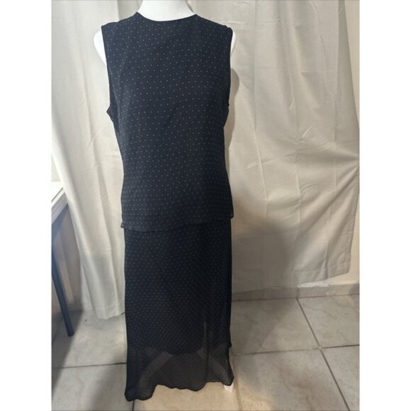 Allison Taylor woman 100% silk Skirt & Blouse Black with Beige Polka Dots SIZE M - Picture 9 of 9